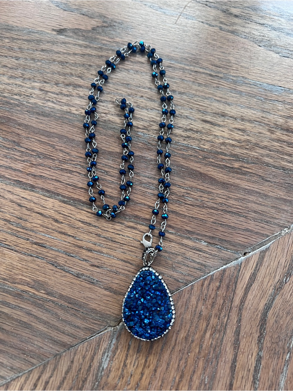 Handmade Blue Teardrop Druzy Pendant Necklace